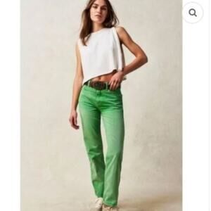 We The Free People NWT Pacifica Jeans Size 24 Green High Rise Slim Straight Leg